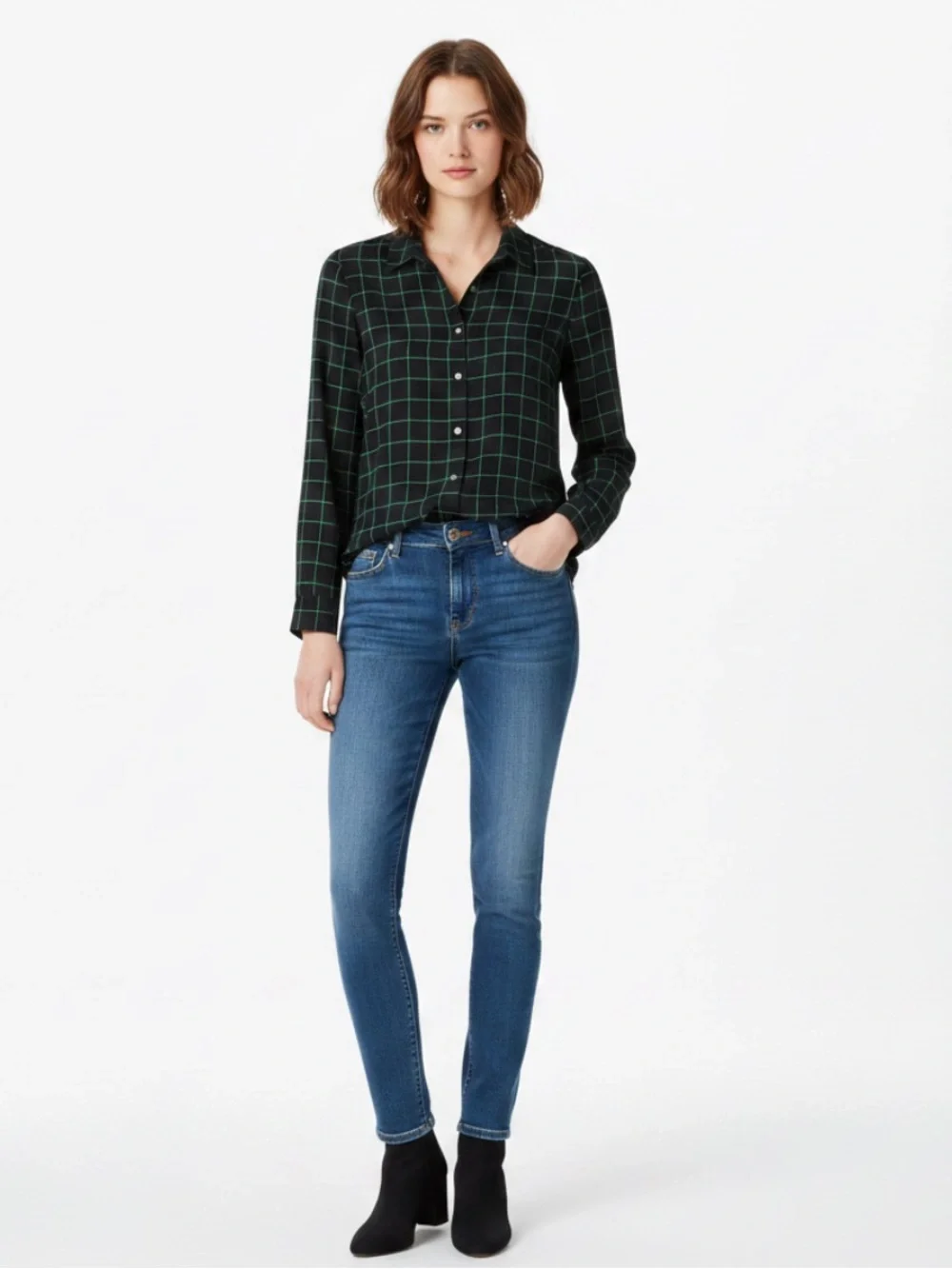 J. Crew | Navy and green airy lightweight long sleeve button front blouse small